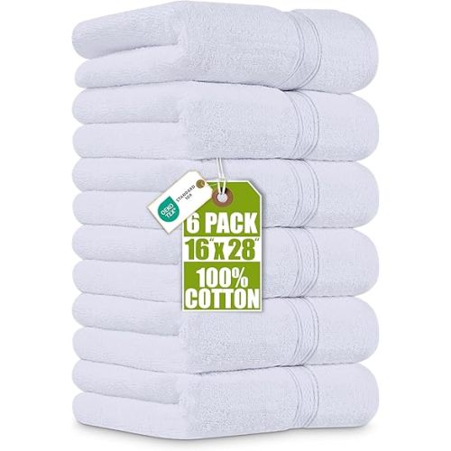 Utopia Towels 6 Pack Premium Hand Towels Set, 16 by 28 inches, 100% Ring Spun Cotton, Ultra Soft and Highly Absorbent 600GSM Towels for Bathroom, Gym, Shower, Hotel, and Spa, White