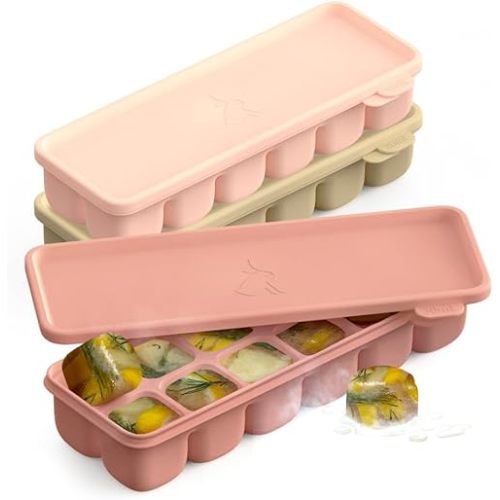 Silicone Freezer Trays with Lid, 1oz. 3ea Sets 12 Cube - Leak Proof Baby Food Freezer Tray for Breastmilk, Purees, Vegetables - Easy-Release Stackable Ice Cube Trays, Baby Food Jars BPA Free Mix