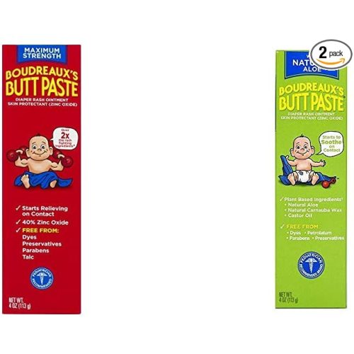 Boudreaux's Butt Paste Diaper Rash Ointment Variety Pack (1-4 oz Maximum Strength, 1-4 oz Natural Aloe)
