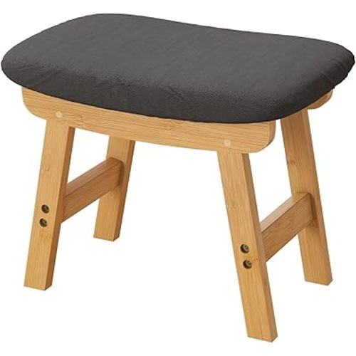 Gray Small Soft Footrest Ottoman with Wood Legs, Sofa Footrest Extra Seating for Living Room Entryway Office