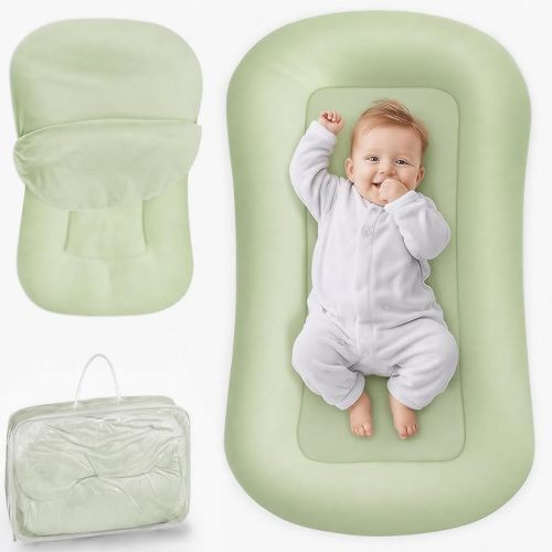 azopesy Infant Support Cushion - Baby Lounger for Newborn, 0-24 Months, Breathable Cotton Fabric Infant Support Cushion, Portable Newborn Essentials for Home and Travel, Dustypink (Cover Included)