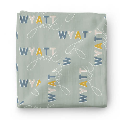 Dusty Moss Retro Personalized Baby Name Swaddle Blanket