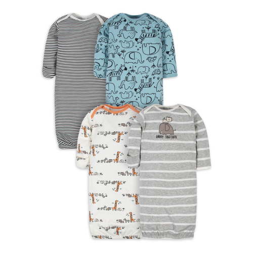Gerber Baby Boy Long Sleeve Gowns with Mitten Cuffs, 4-Pack