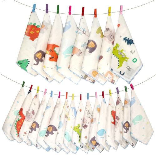 Baby Washcloths 24 Pack, Natural Muslin Cotton Newborn Face Towels, Reusable Infant Wipes Set,9x9 Inches