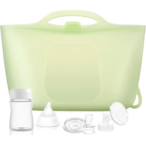 Silicone Travel Bottle Sterilizer Bags | 2000ml Microwave Steam Sterilizer Bags for Baby Bottles, Breast Pump & Pacifiers, Reusable Steam Sterilizing Bags for Travel and Home Use(Clear Green)