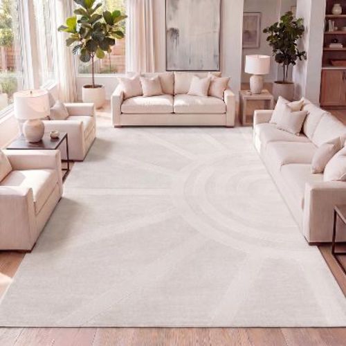 JONATHAN Y Aelius MidCentury Scandinavian Abstract Sun Two-Tone High-Low White/Cream 5 ft. x 8 ft. Area Rug, Easy-Clean, Soft, Durable Construction