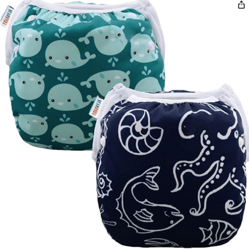ALVABABY Swim Diapers 2pcs Baby & Toddler Snap One Size Reusable Adjustable Baby Boys' Swim Diapers for Swimming Lessons SW18-21