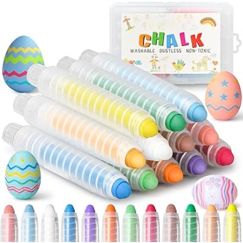 Dustless Chalk for Kids Toddlers Colored Sidewalk Chalk with Holder 12 Pcs