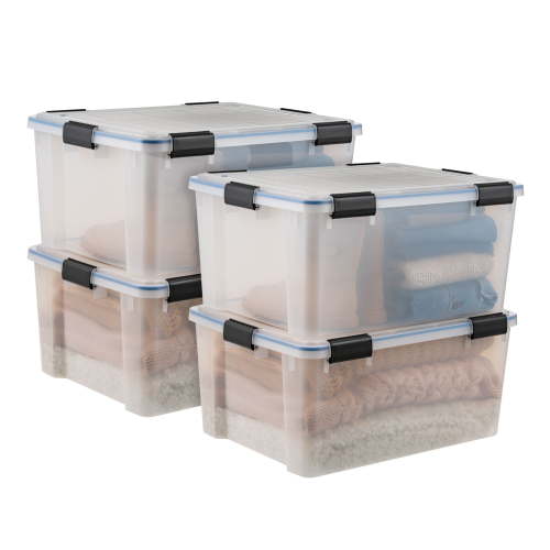 IRIS 60 Qt. Plastic Storage Bins with Sealed Lids, Clear Gasket Box, Airtight Containers 4Pk