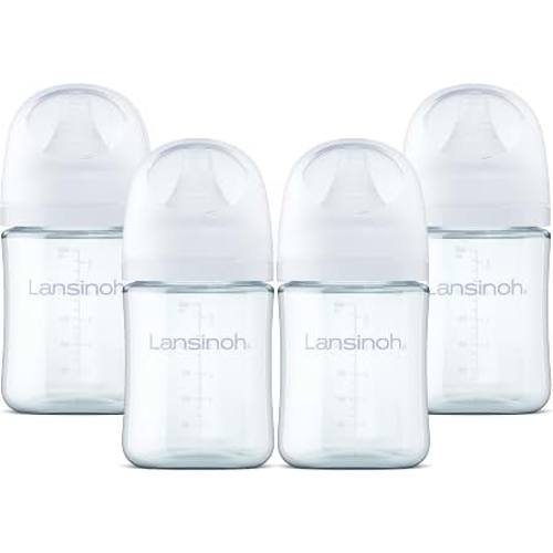 Amazon.com: Lansinoh Anti-Colic Glass Baby Bottles, White Collar, 5 Ounces, 4 Count | Slow Flow Nipples (S), 1-3 Months, Borosilicate Glass, Lasninoh Bottles with NaturalWave Design, Baby Feeding Essentials