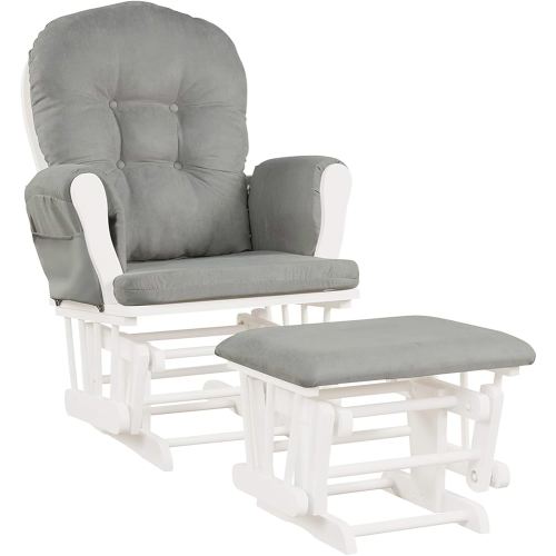 DORTALA Glider and Ottoman Set, Rocking Chair & Ottoman Set with Solid Wooden Frame, Detachable Padded Cushion, Rocker Nursery Furniture for Nursing Baby, Reading, Light Gray