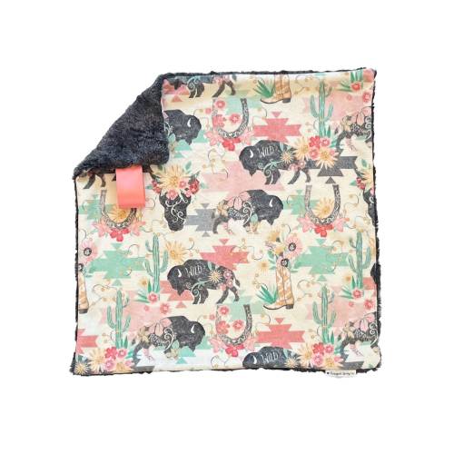 Western Minky Lovey for Babies, Buffalo Lovey Blanket, Baby Girl Gift
