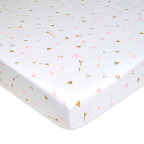 American Baby Company Printed 100% Natural Cotton Jersey Knit Fitted Portable/Mini-Crib Sheet, Sparkle Gold/Pink Arrows, Soft Breathable, for Girls