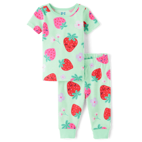 Baby And Toddler Girls Strawberry Snug Fit Cotton Pajamas - Green
