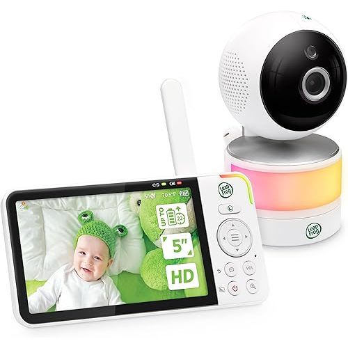 LeapFrog LF915HD Baby Monitor, 5” 720p Screen, 360° Pan & Tilt with 8X Zoom Camera, Color Night Vision, Night Light, Two-Way Intercom, Secure Transmission No WiFi