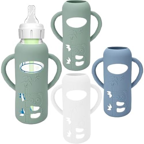 BUSOHA 3 Pack Silicone Sleeves for Dr Brown Glass Narrow Baby Bottle