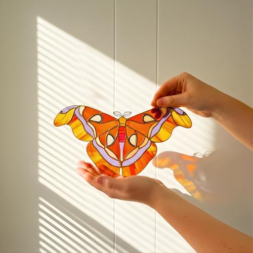 Atlas Moth Stained Glass Art Panel for Interior Window Decor, Gifts For Mother In Law