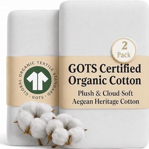 GOTS Organic Bedside Bassinet Sheets Fits 35x19 and 33x20 Compatible with Most Popular Bedside Sleepers, Premium Weight Plush - Ultra Breable Long Stable Turkish Cotton