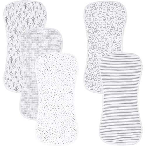 5 Pack Cotton Baby Burp Cloths Extra Absorbent Soft for Baby Boys and Girls (Black-2)
