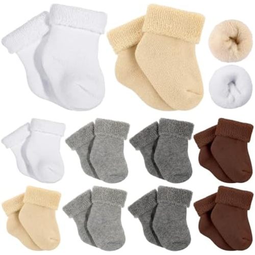 Twistover 10 Pairs Preemie Baby Terry Cotton Turn Cuff Socks for Newborn Girls Boys - Nicu