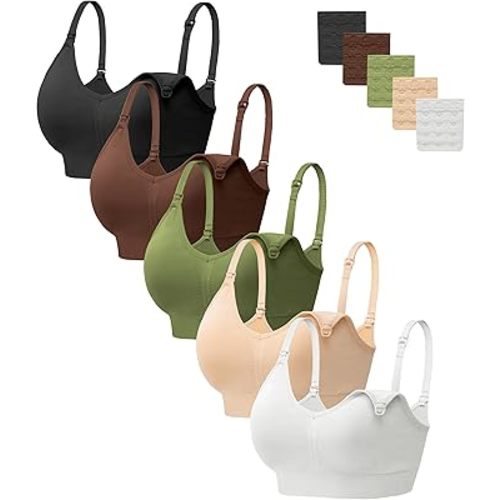 HBselect Women Maternity Bras 5 Pack Nursing Bras for Breastfeeding Seamless Pregnancy Sleep Bralette with Extra Extenders