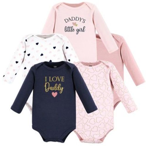 Hudson Baby Infant Girl Cotton Long-Sleeve Bodysuits, Girl Daddy Pink Navy 5-Pack