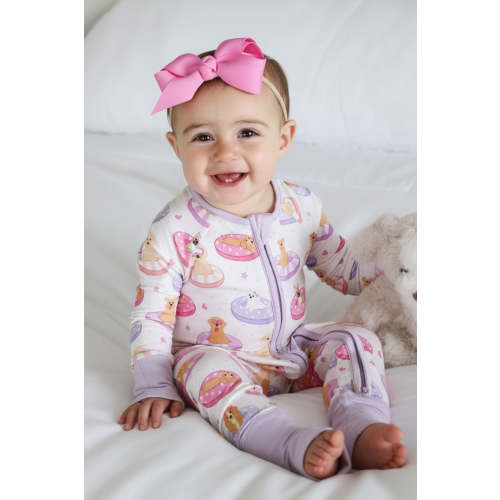 Convertible Zip Romper in Poolside Pups Pink | Caden Lane