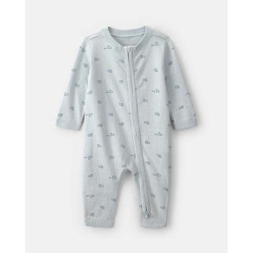 Baby Boy Train 2-Way Zip Long-Sleeve Jumpsuit - Blue