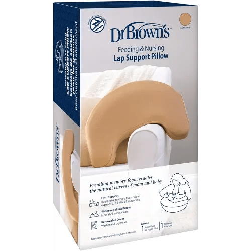 Dr. Brown's Feeding and Nursing Lap Support Pillow with Cover, Premium Memory Foam, Responsive Firm Support, Gentle Beige