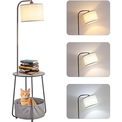 Floor Lamp with Cat Bed, Adjustable Lampshade, 3 Color Temperatures, Foot Switch Control, Tall Standing Lamp with Pet House, Modern Lighting for Living Room Bedroom Decor, Gray