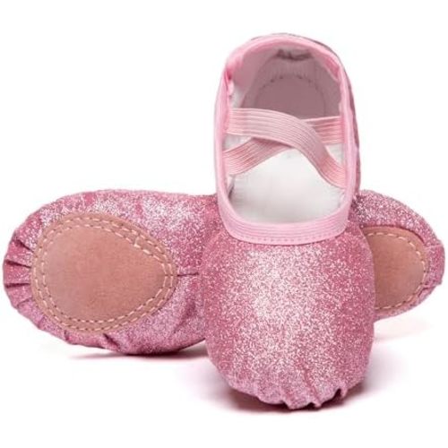 Danzcue Ballet Shoes for Girls Glitter Ballet Slippers Dance Shoes for Toddler/Little/Big Kids