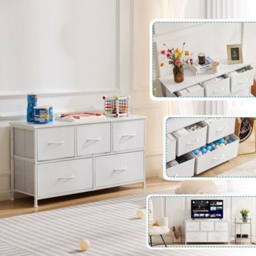 JIONJOY 5 Drawer Dresser for Bedroom, Fabric Storage Chest with Metal Frame for Closet, Entryway, Small Spaces