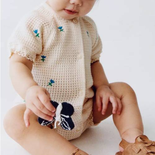 EMBROIDERED FLORAL TEXTURED ROMPER WITH LACE TRIM - Ecru | ZARA 9-12 MO