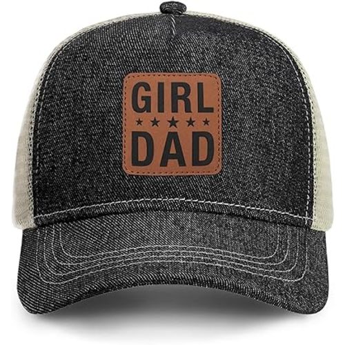 Girl Father Daddy Dad hat Gifts Fathers Day Birthday Christmas for Dad Papa from Daughter Son Black Trucker Leather Patch Hat