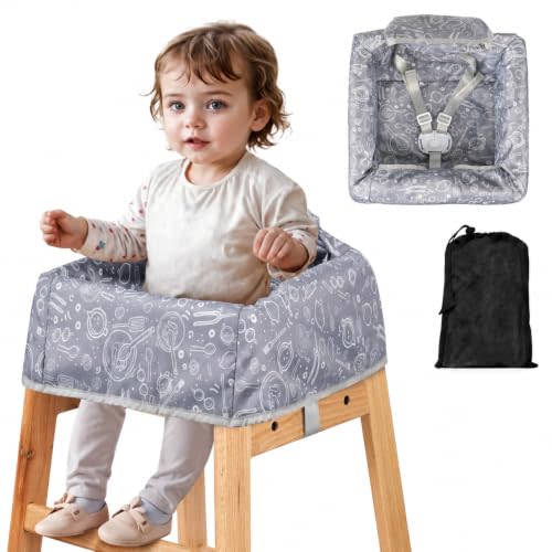 Baby High Chair Cover for Restaurants with Strap Pads & 3-Point Harness | Machine Washable, Waterproof Portable Highchair Covers for Eating, Travel, Home Use - Universal Fit for Wooden High Chairs