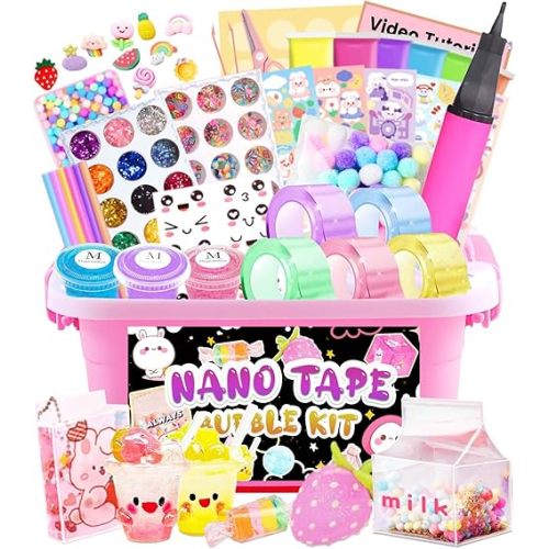ZiZa Nano Tape Bubble Kit for Kids, Nano Tape Squishy Maker Making Kit, Christmas Birthday Arts and Crafts Toys Gifts for Girls, Step by Step Video Tutorials