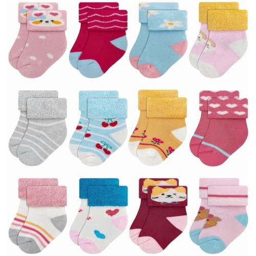 RATIVE, Newborn Socks, 12-pairs BG22, Thick Terry Turn Cuff