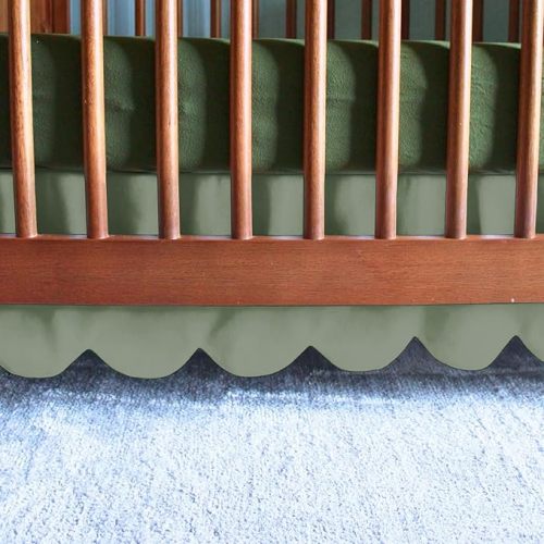 100% Microfiber Scalloped Crib Skirt 28"x 52" with 14" Inch Drop Lenght with 4 Split Corners for Baby Boys Girls Soft Nursery Toddler Bed Skirt - Sage Solid