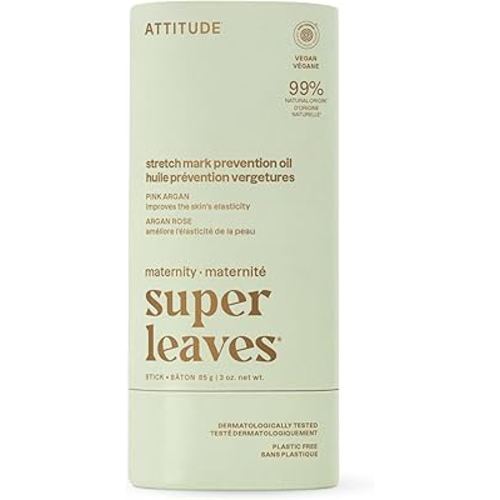 ATTITUDE Plastic-Free Pregnancy Stretch Mark Prevention Oil, EWG Verified, Dermatologically Tested, Plant and Mineral-Based, Vegan Maternity Products, Pink Argan, 3 Ounces