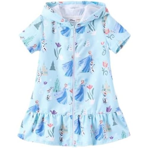Disney Princess Frozen Stitch Marvel Minnie Girl Swim Cover Up Terry Cloth Swimsuit Coverup Zip-up Bathing Suit Wrap Hooded