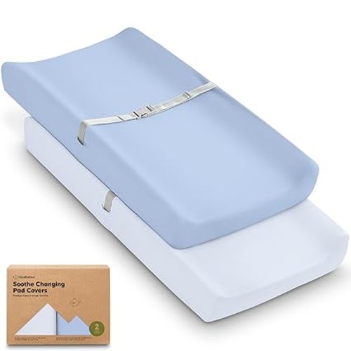 2-Pack Organic Changing Pad Covers for Girl, Boy, 100% Cotton (Blue Flax)