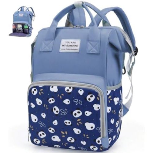 Small Diaper Bag Backpack for Baby Boy with Insulated Pockets, Stroller Straps. Blue Baby Bag for Mom Dad.