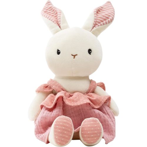 Bunny Stuffed Animal Organic Cotton Baby Plush Toys, 7" Organic Cotton Plush Bunny Toy with Dress, Cute Soft Stuffed Rabbit Doll for Babies and Toddlers