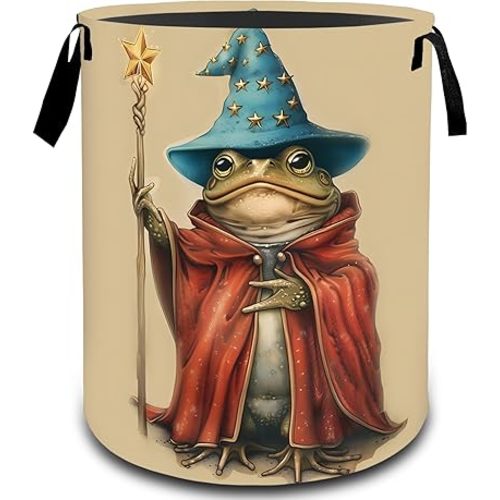 Wizard Frog Magic Laundry Basket, Dirty Collapsible Clothes Toy Organizer Hamper for Kids Adults, Oxford Cloth Waterproof Storage Bin for Bedroom Bathroom Fantasy Decor Gifts, 19.7"X15.7"
