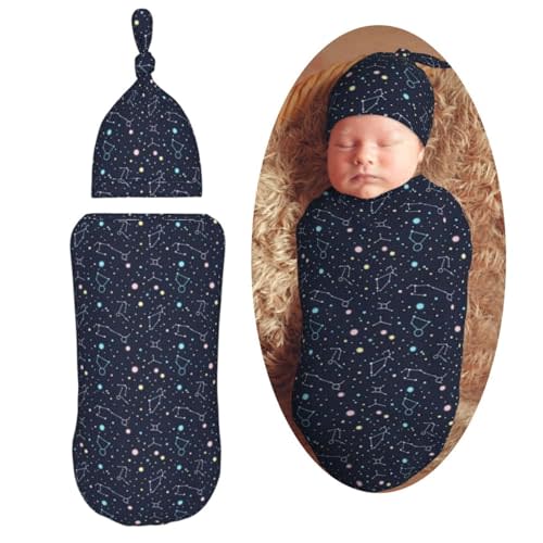 Muishi Space Stars Newborn Swaddle Blankets Hat Sets Soft Baby Receiving Blanket Swaddle Sack for Baby Shower Infant Boy Girl Gift