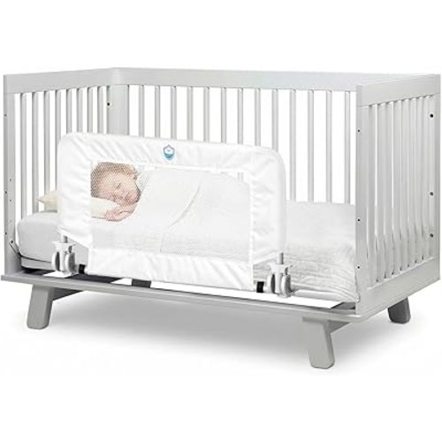 Salcod Toddler Bed Rail Guard – 43” Swing Down Crib Rail with Lift-Up Safety Release, Secure Bed Guard for Toddlers, Fits Most Standard Cribs