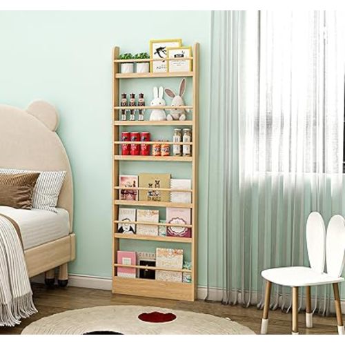 Baoz 6 Tier Behind The Door Bookshelf, Kids Bookcase Rack Wall Wooden Book Shelf Organizer for Study Living Room Bedroom Playroom (178 * 60)