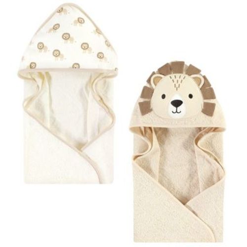 Hudson Baby Cotton Poly Animal Face Hooded Towel, Lion 2-Piece, One Size