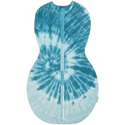 Happiest Baby Sleepea 5-Second Swaddle - 100% Organic Cotton Baby Swaddle Blanket - Doctor Designed Promotes Healthy Hip Development (Tie Dye Blue, Medium)