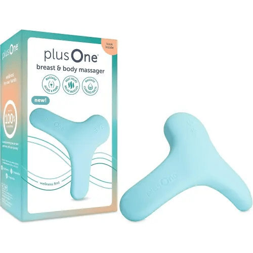 plusOne Breast & Body Massager for Breastfeeding, Nursing, Pumping, Clogged Ducts, Full Body Massaging, Hands-Free with 5 Vibration and 3 Heat Settings